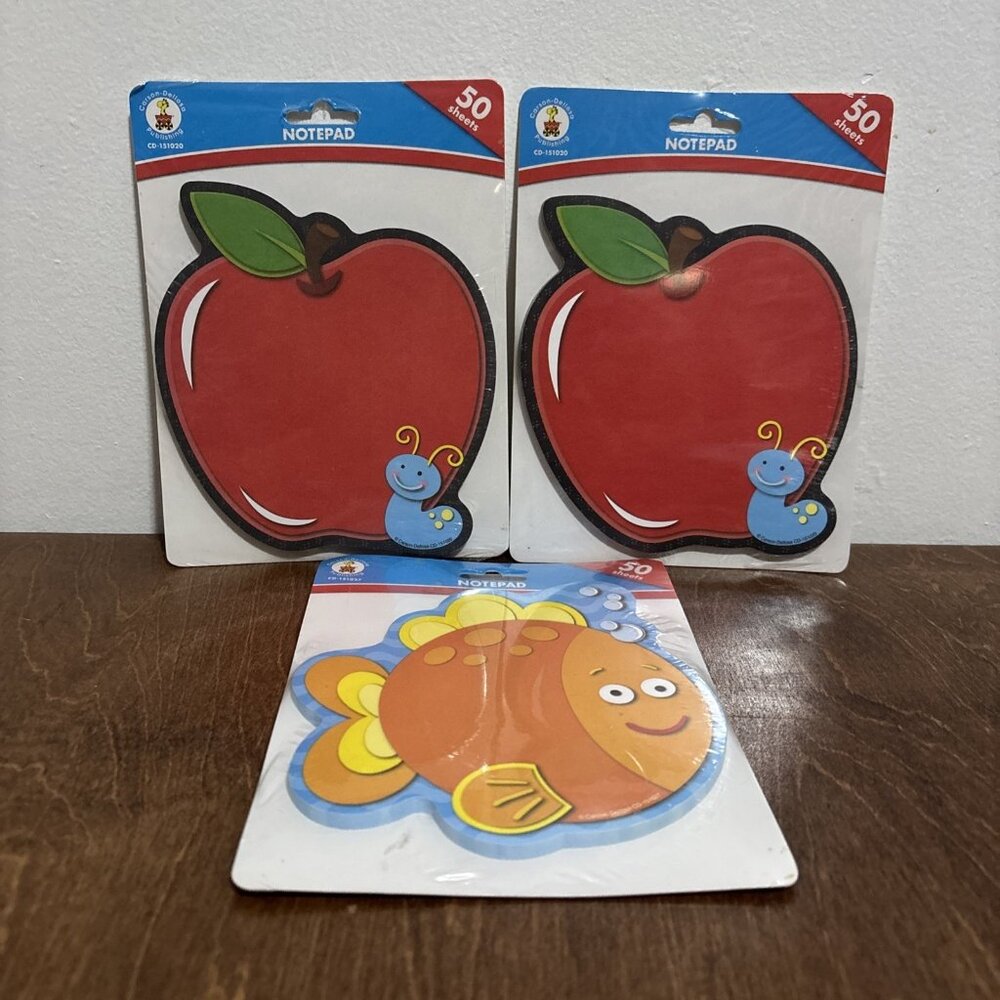 Carson Dellosa Notepad Note Pad 3 Packs Apple Fish 150 Sheets Total New Sealed!